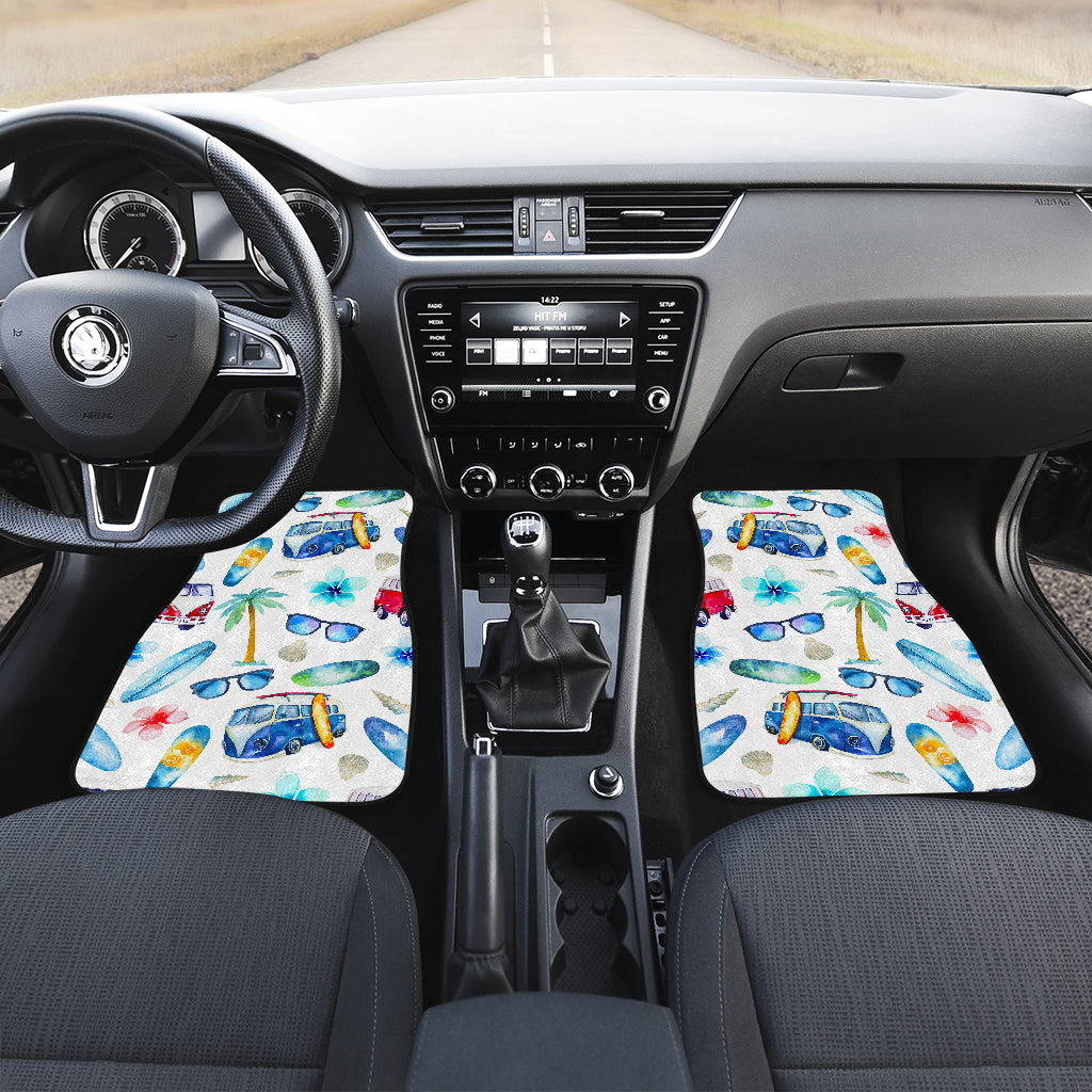 Watercolor Surfing Pattern Print Front And Back Car Floor Mats/ Front Car Mat