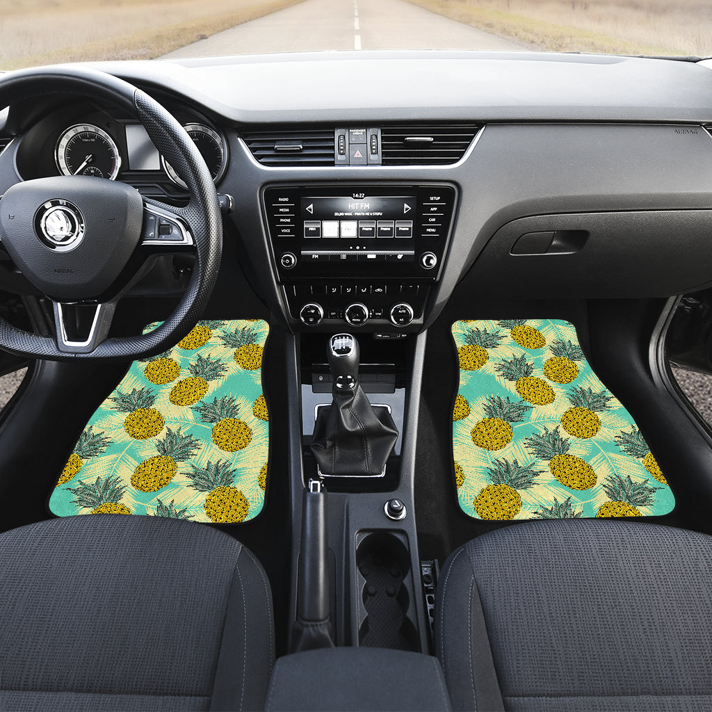 Tropical Vintage Pineapple Pattern Print Front And Back Car Floor Mats/ Front Car Mat