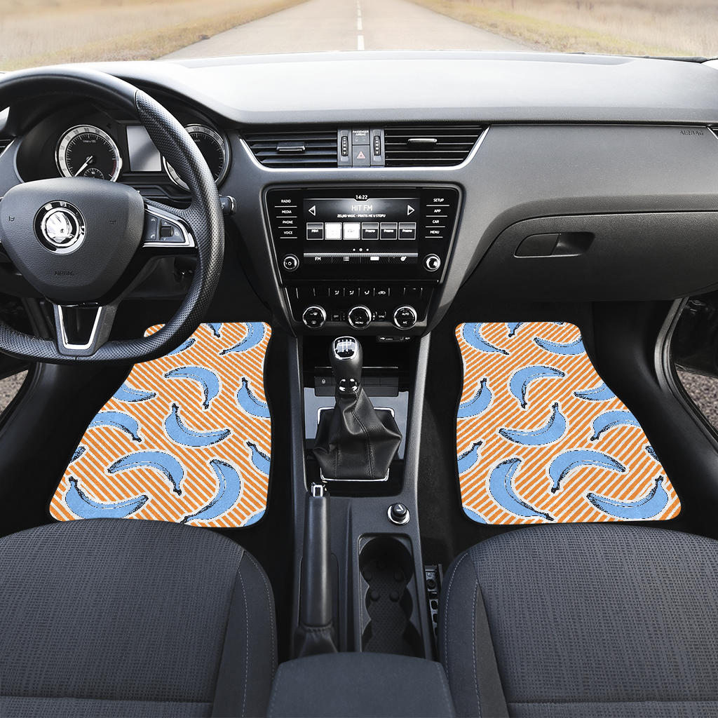 Retro Blue Banana Pattern Print Front And Back Car Floor Mats/ Front Car Mat