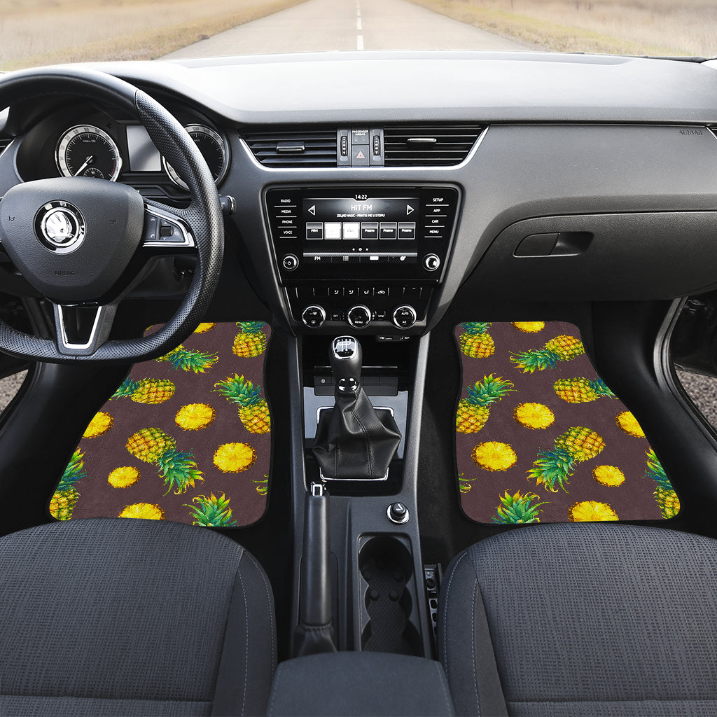 Brown Pineapple Pattern Print Front And Back Car Floor Mats/ Front Car Mat