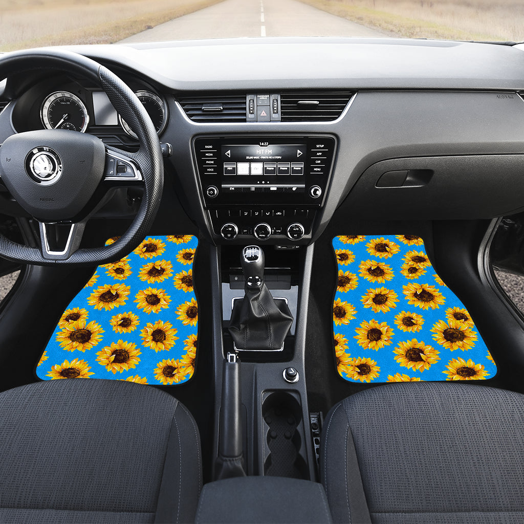 Blue Sunflower Pattern Print Front And Back Car Floor Mats/ Front Car Mat