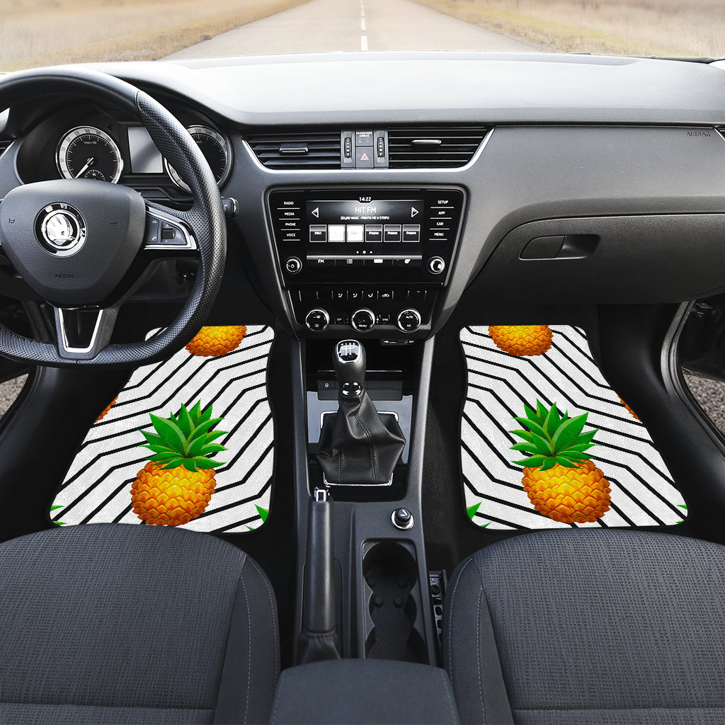 Black Geometric Pineapple Pattern Print Front And Back Car Floor Mats/ Front Car Mat