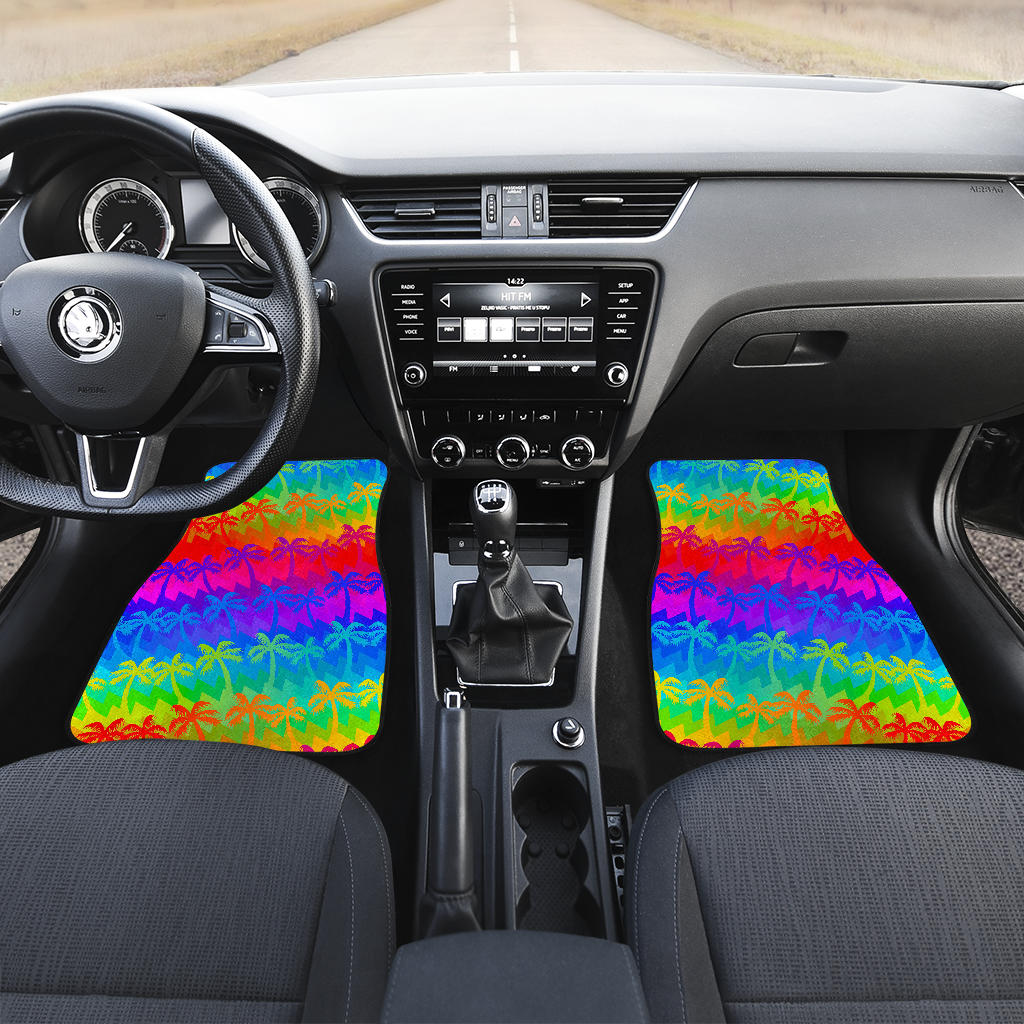 Rainbow Palm Tree Pattern Print Front And Back Car Floor Mats/ Front Car Mat