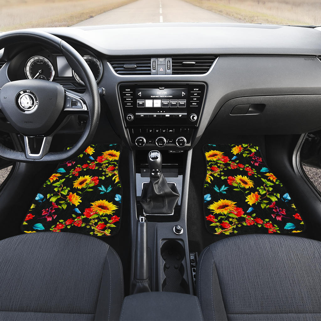 Sunflower Floral Pattern Print Front And Back Car Floor Mats/ Front Car Mat