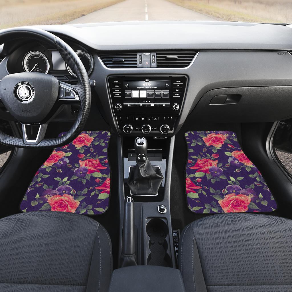 Rose Pansy Floral Flower Pattern Print Front And Back Car Floor Mats/ Front Car Mat