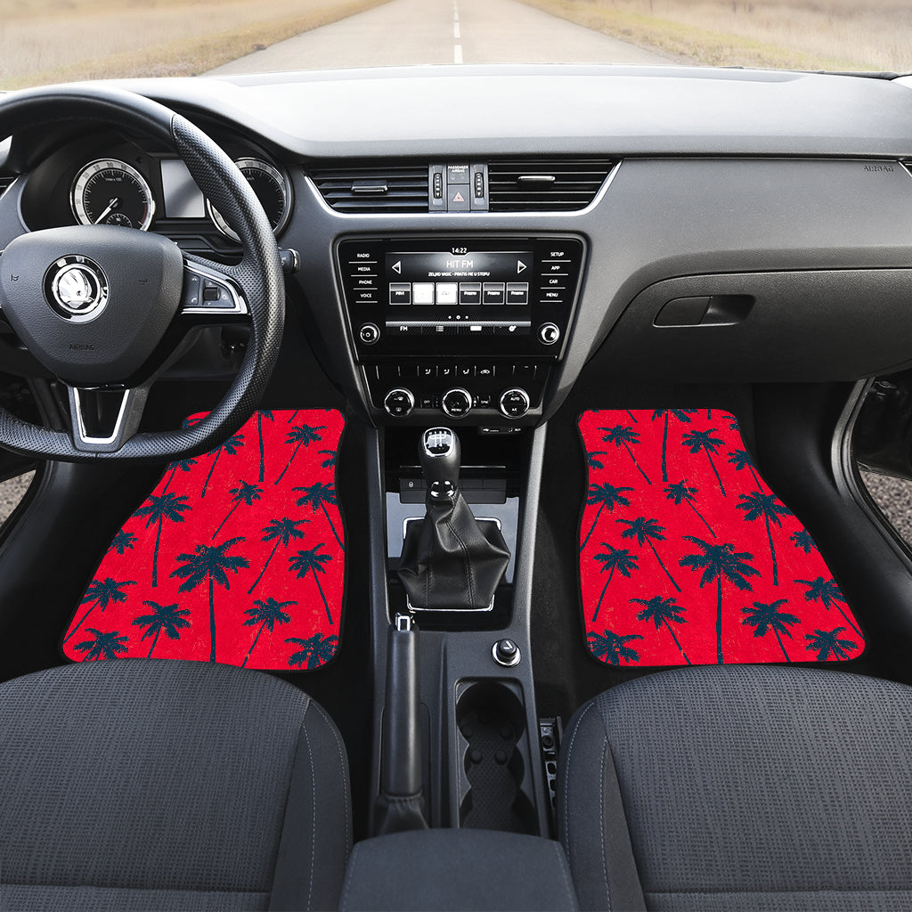 Black Red Palm Tree Pattern Print Front And Back Car Floor Mats/ Front Car Mat