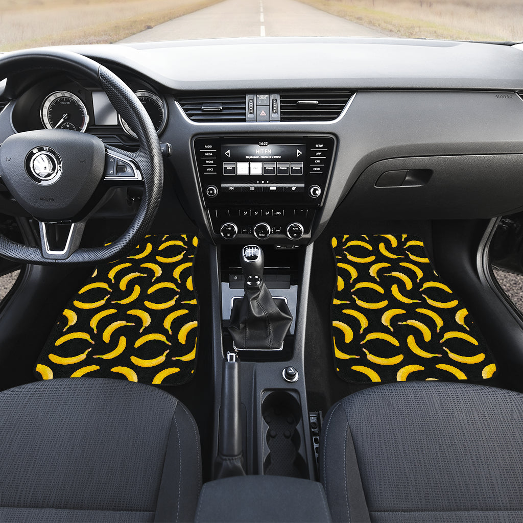 Black Banana Pattern Print Front And Back Car Floor Mats/ Front Car Mat