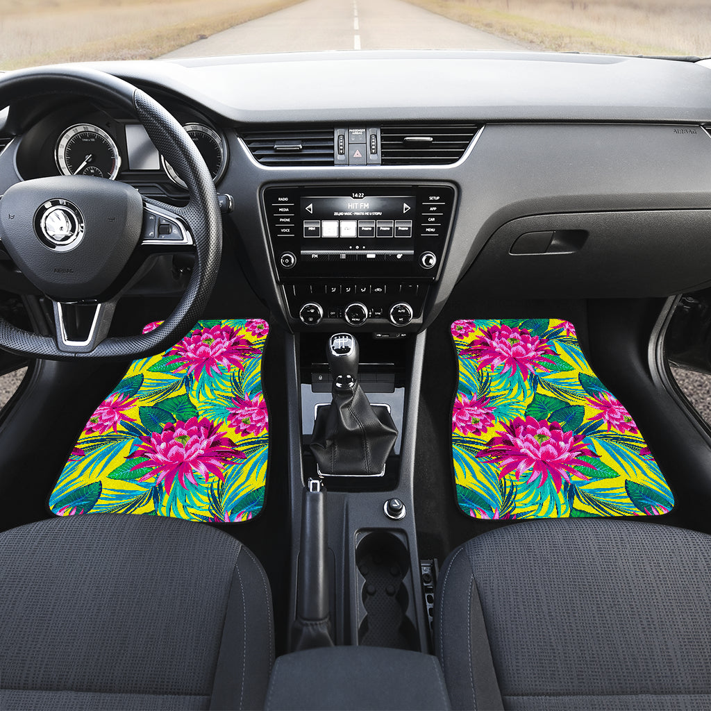 Tropical Lotus Pattern Print Front And Back Car Floor Mats/ Front Car Mat