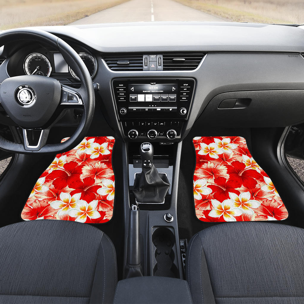 Red Hibiscus Plumeria Pattern Print Front And Back Car Floor Mats/ Front Car Mat