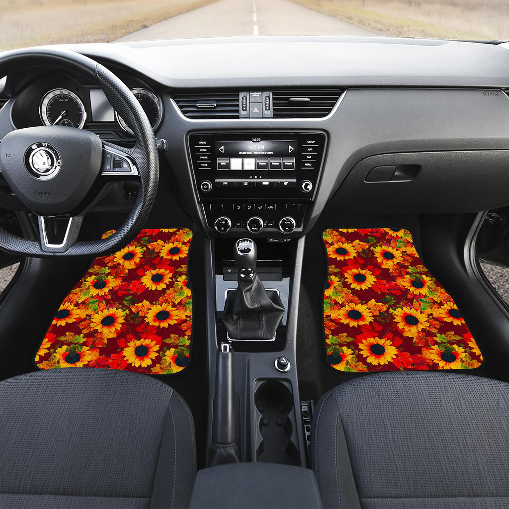 Red Autumn Sunflower Pattern Print Front And Back Car Floor Mats/ Front Car Mat