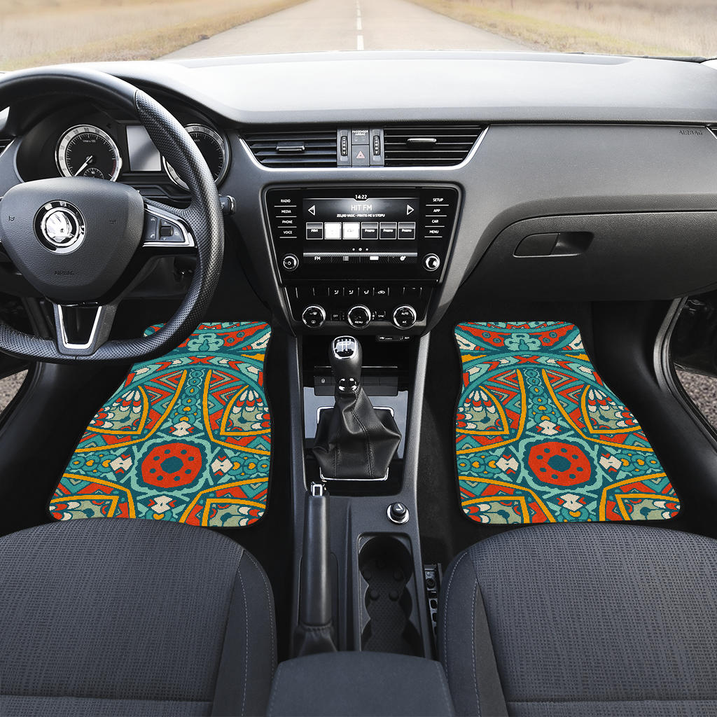 Teal Bohemian Mandala Pattern Print Front And Back Car Floor Mats/ Front Car Mat