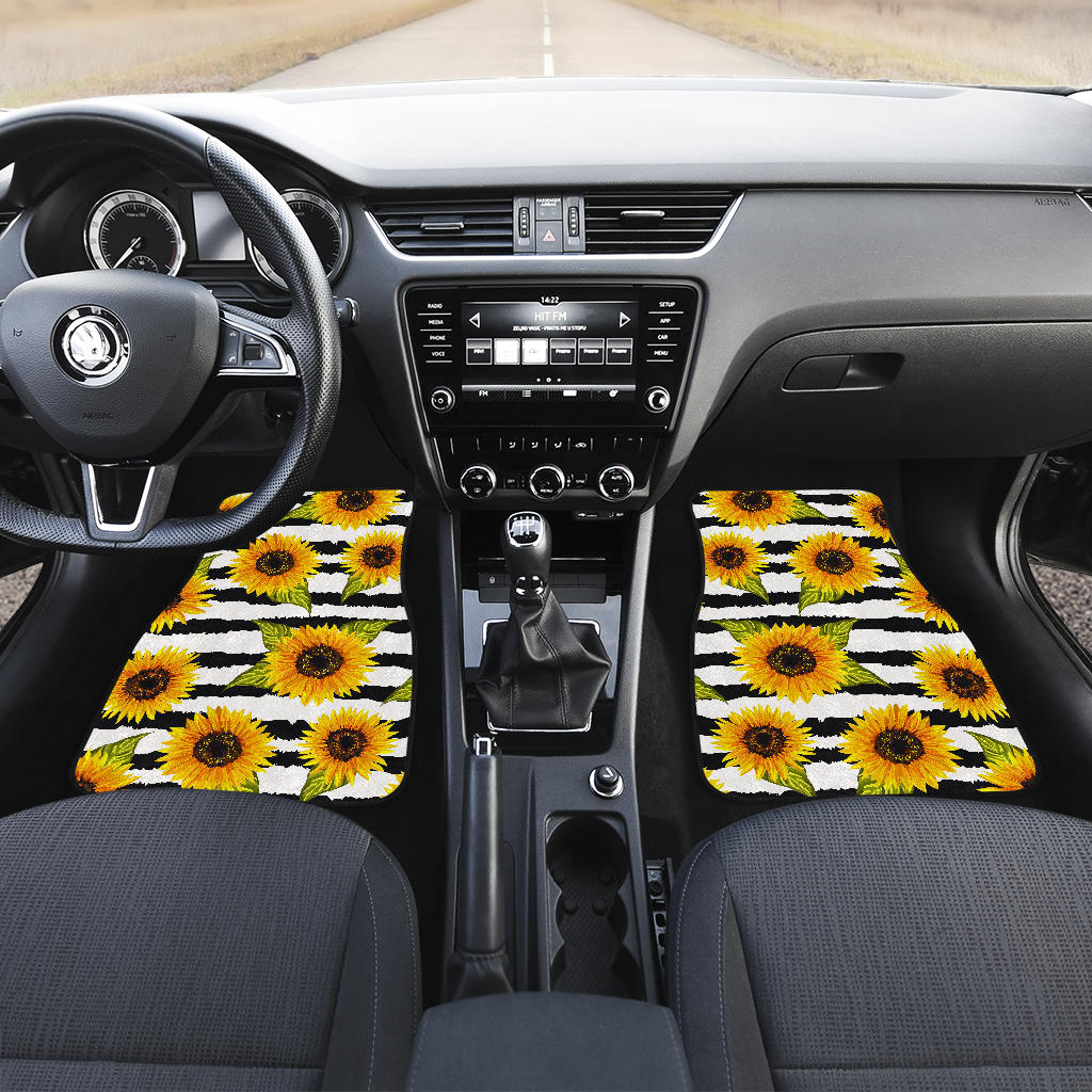 Sunflower Striped Pattern Print Front And Back Car Floor Mats/ Front Car Mat