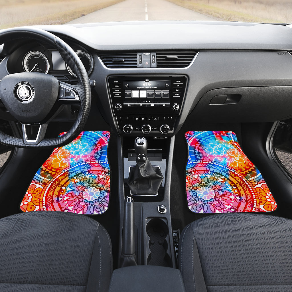 Colorful Circle Mandala Print Front And Back Car Floor Mats/ Front Car Mat