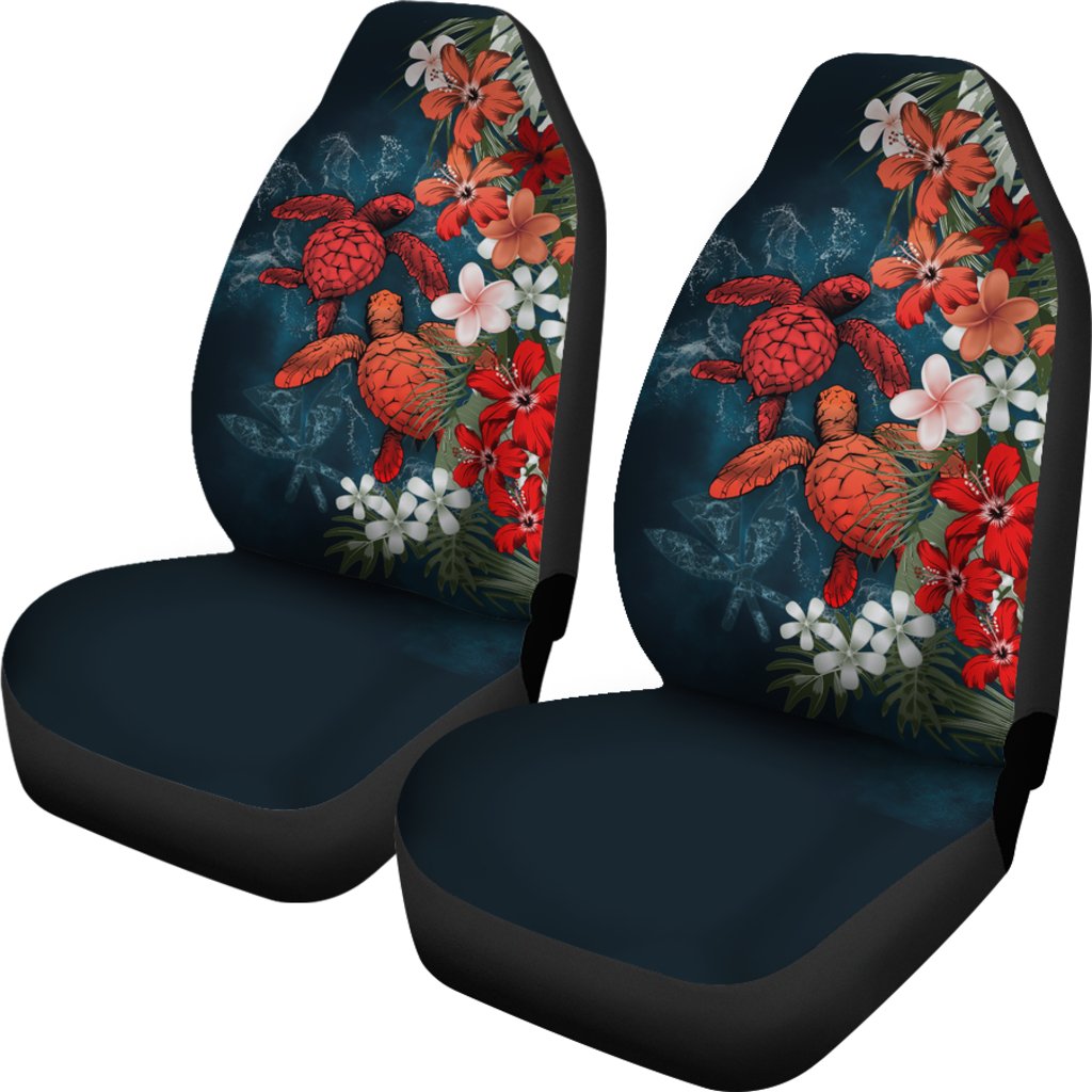 Kanaka Maoli (Hawaiian) Car Seat Covers Sea Turtle Tropical Hibiscus And Plumeria Red