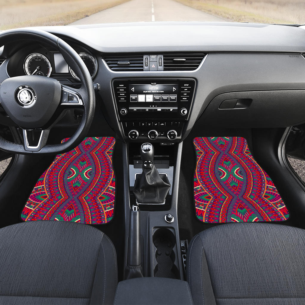 Red Tribal Ethnic Mandala Print Front And Back Car Floor Mats/ Front Car Mat