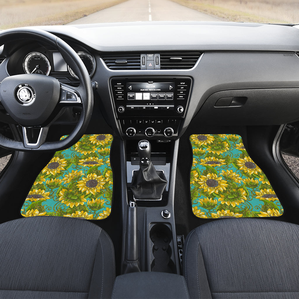 Blooming Sunflower Pattern Print Front And Back Car Floor Mats/ Front Car Mat