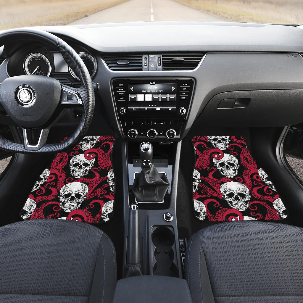 Red Octopus Skull Pattern Print Front And Back Car Floor Mats/ Front Car Mat