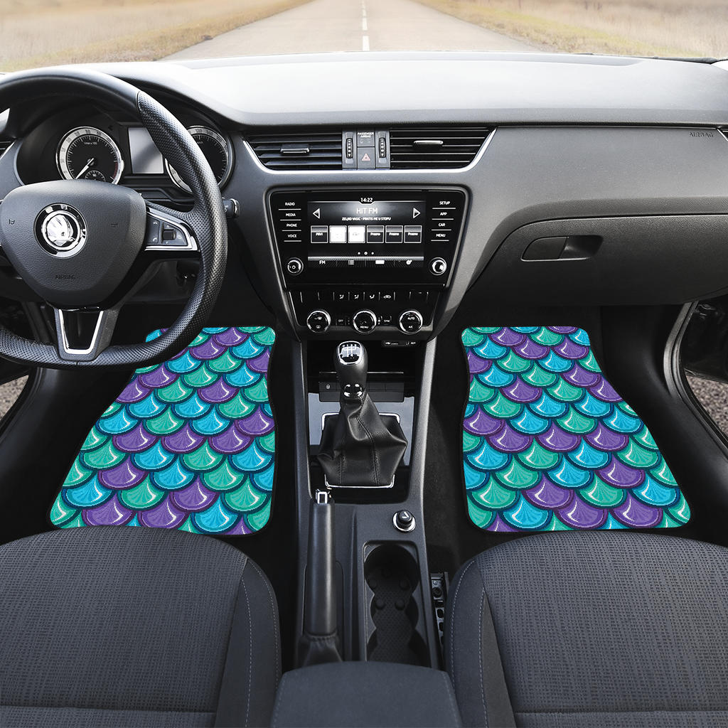 Teal Mermaid Scales Pattern Print Front And Back Car Floor Mats/ Front Car Mat