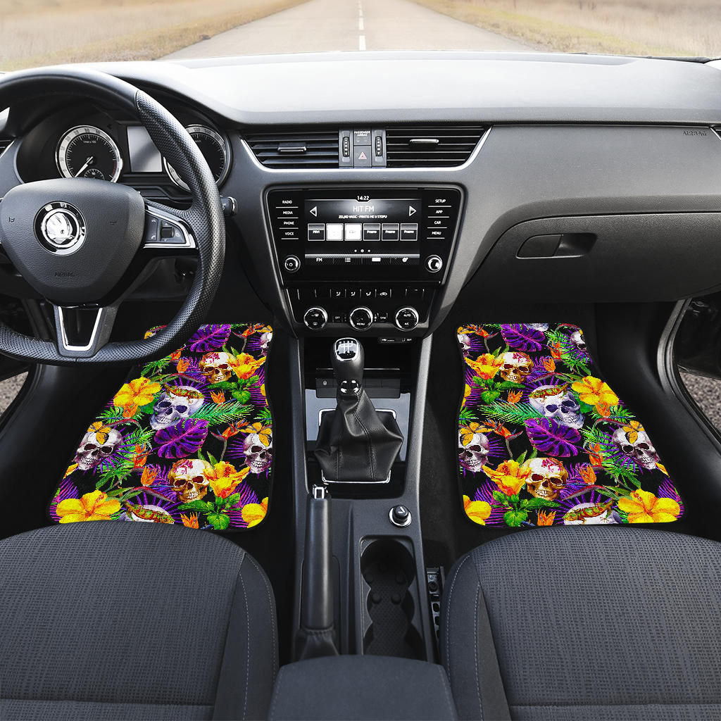 Purple Tropical Skull Pattern Print Front And Back Car Floor Mats/ Front Car Mat
