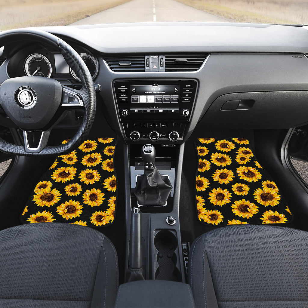 Black Sunflower Pattern Print Front And Back Car Floor Mats/ Front Car Mat