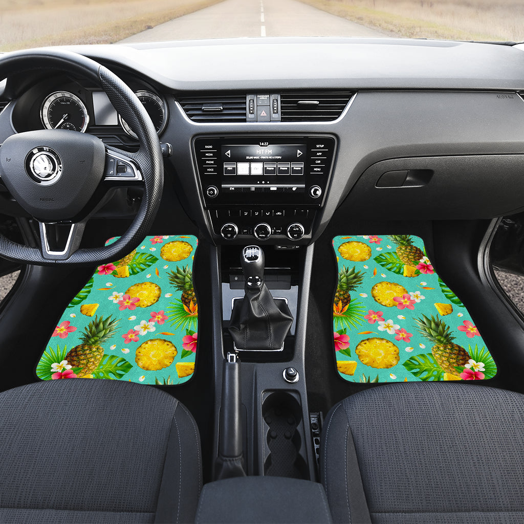 Blue Aloha Pineapple Pattern Print Front And Back Car Floor Mats/ Front Car Mat