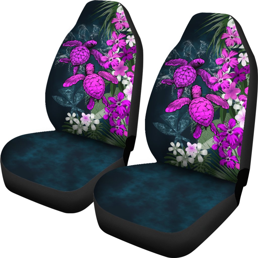 Kanaka Maoli (Hawaiian) Car Seat Covers Sea Turtle Tropical Hibiscus And Plumeria Purple