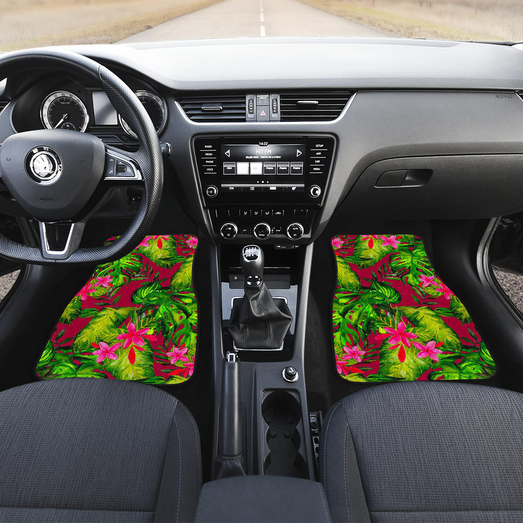Pink Hawaiian Tropical Pattern Print Front And Back Car Floor Mats/ Front Car Mat