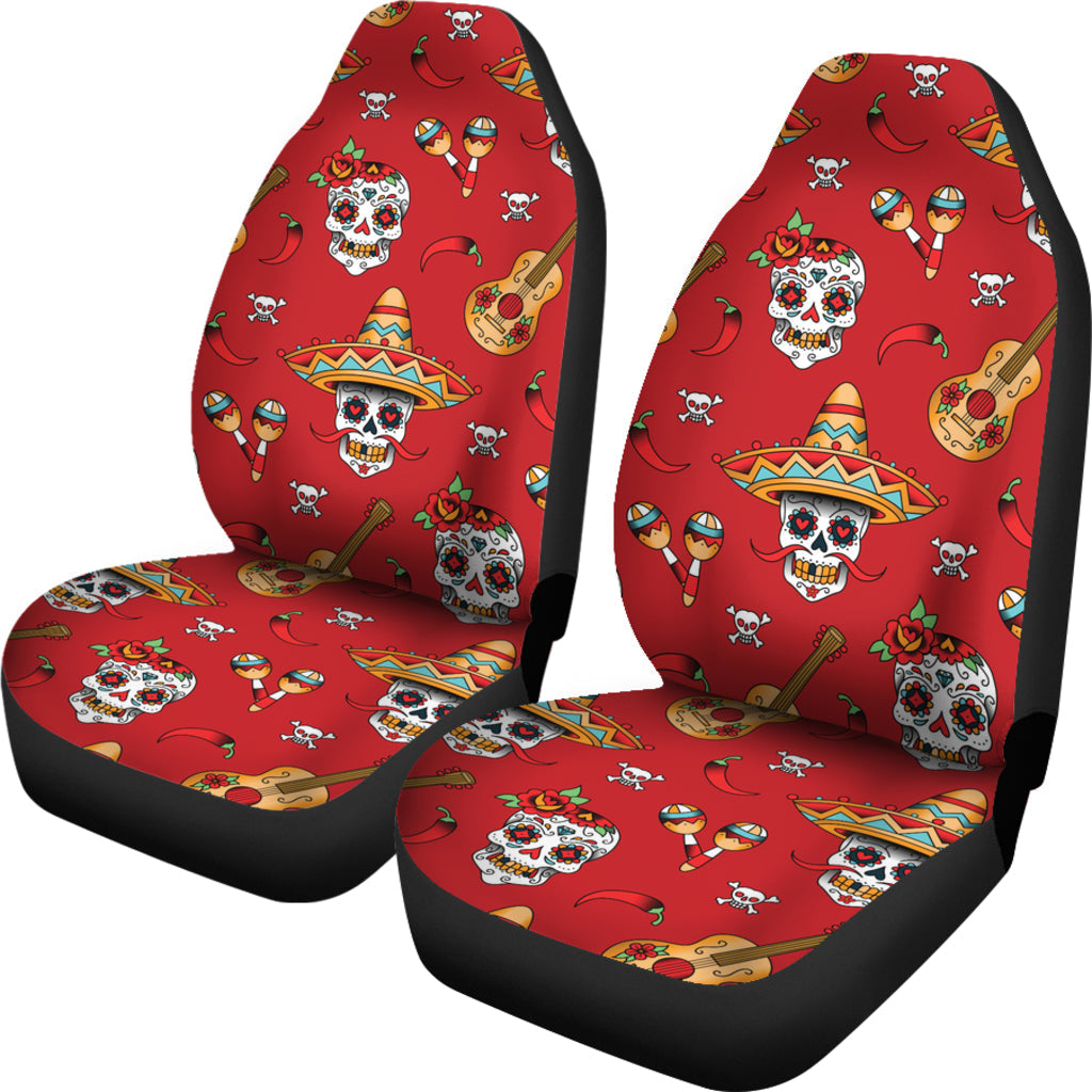 Red Sugar Skull Universal Fit Car Seat Covers