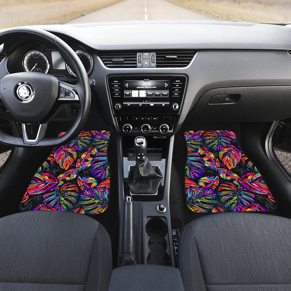 Colorful Leaf Tropical Pattern Print Front And Back Car Floor Mats/ Front Car Mat