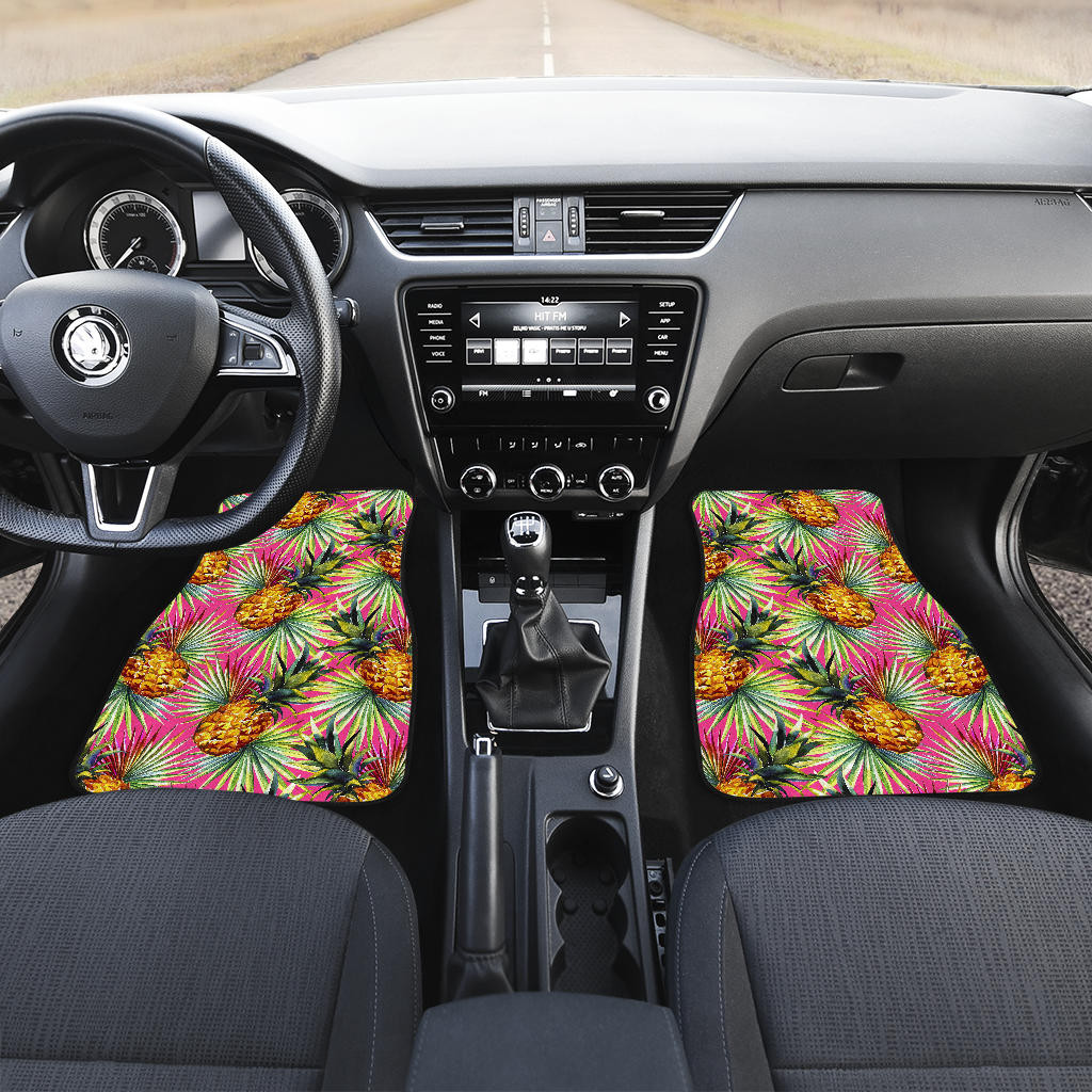 Pink Watercolor Pineapple Pattern Print Front And Back Car Floor Mats/ Front Car Mat