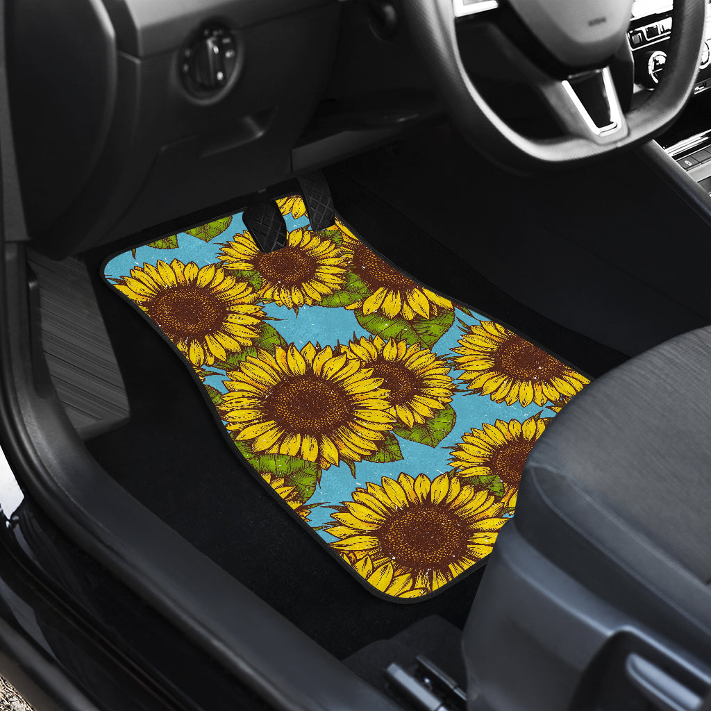 Blue Vintage Sunflower Pattern Print Front And Back Car Floor Mats/ Front Car Mat