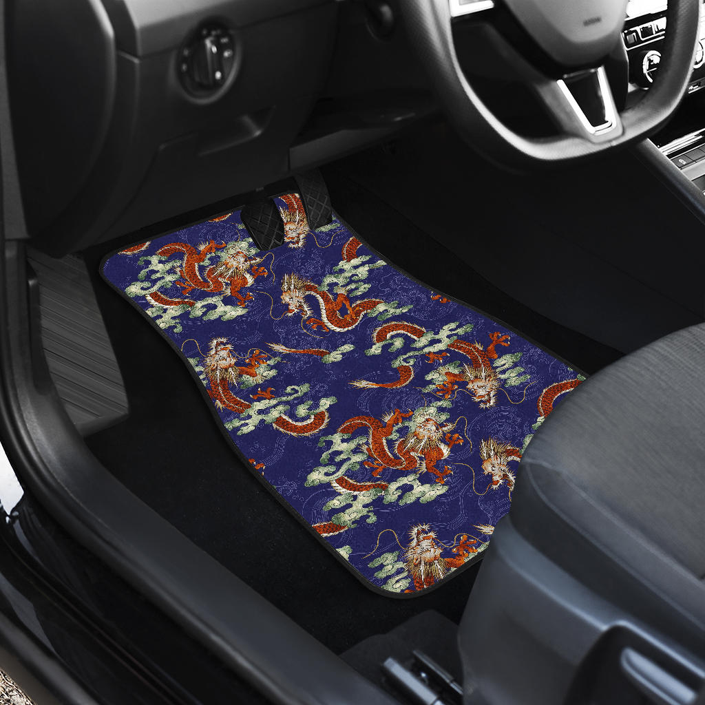 Orange Japanese Dragon Pattern Print Front And Back Car Floor Mats/ Front Car Mat