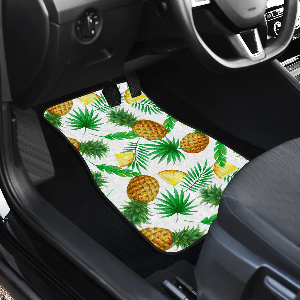 White Watercolor Pineapple Pattern Print Front And Back Car Floor Mats/ Front Car Mat