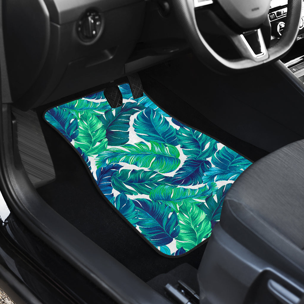 Teal Tropical Leaf Pattern Print Front And Back Car Floor Mats/ Front Car Mat