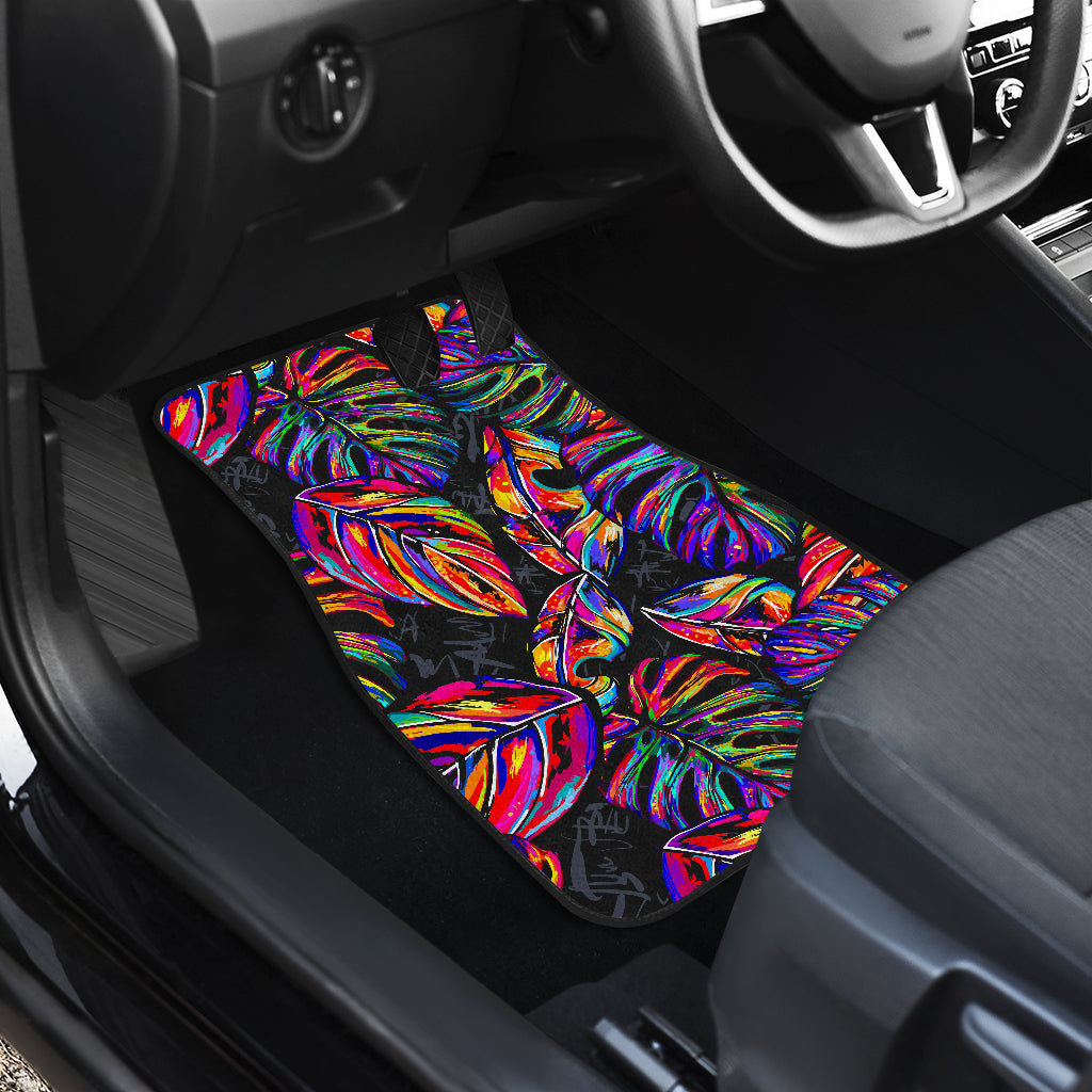 Colorful Leaf Tropical Pattern Print Front And Back Car Floor Mats/ Front Car Mat