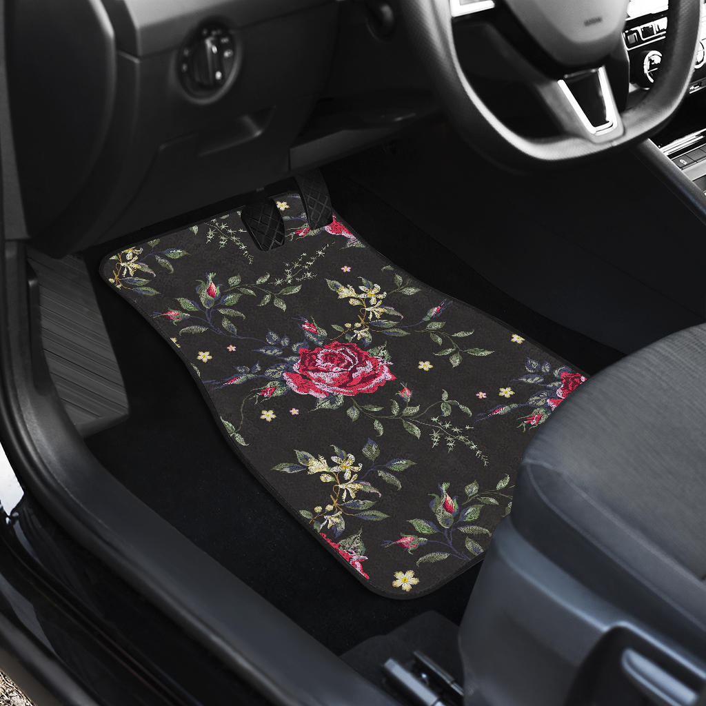 Red Rose Floral Pattern Print Front And Back Car Floor Mats/ Front Car Mat