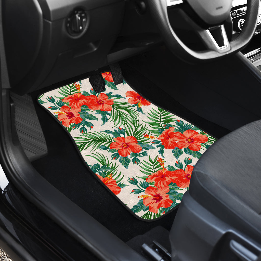 Tropical Hibiscus Blossom Pattern Print Front And Back Car Floor Mats/ Front Car Mat