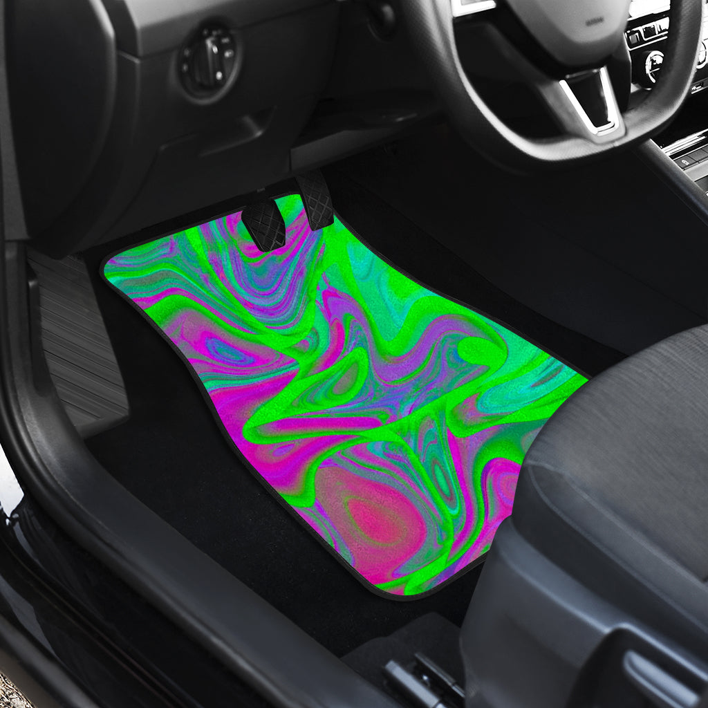 Neon Green Pink Psychedelic Trippy Print Front And Back Car Floor Mats/ Front Car Mat