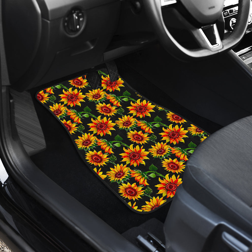 Black Autumn Sunflower Pattern Print Front And Back Car Floor Mats/ Front Car Mat