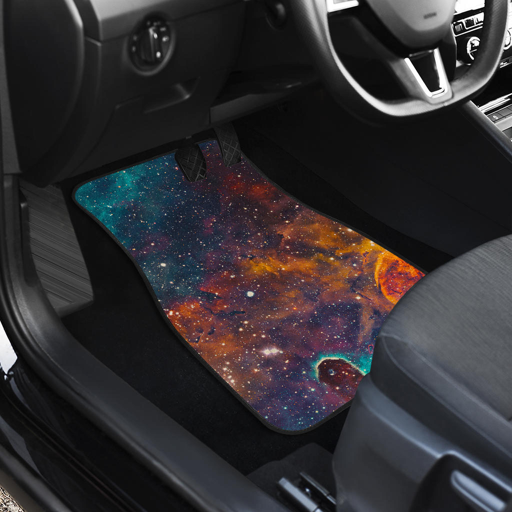 Teal Orange Universe Galaxy Space Print Front And Back Car Floor Mats/ Front Car Mat