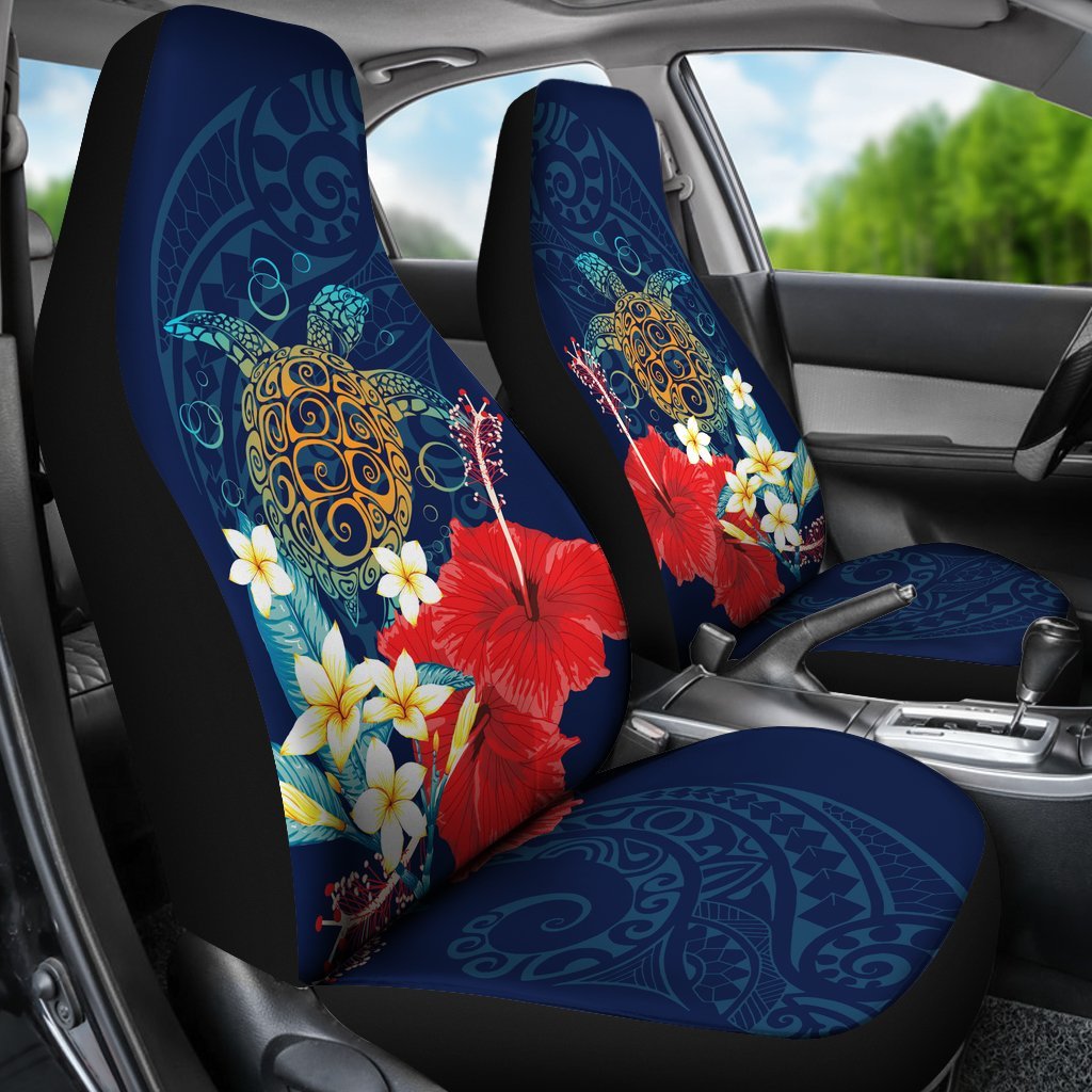 Hawaiian Turtle Hibiscus Polynesian Car Set Cover Blue Edna Style