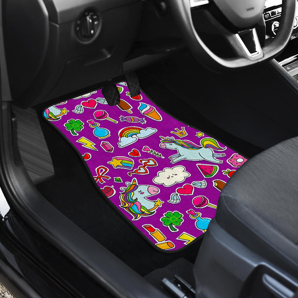 Purple Girly Unicorn Pattern Print Front And Back Car Floor Mats/ Front Car Mat