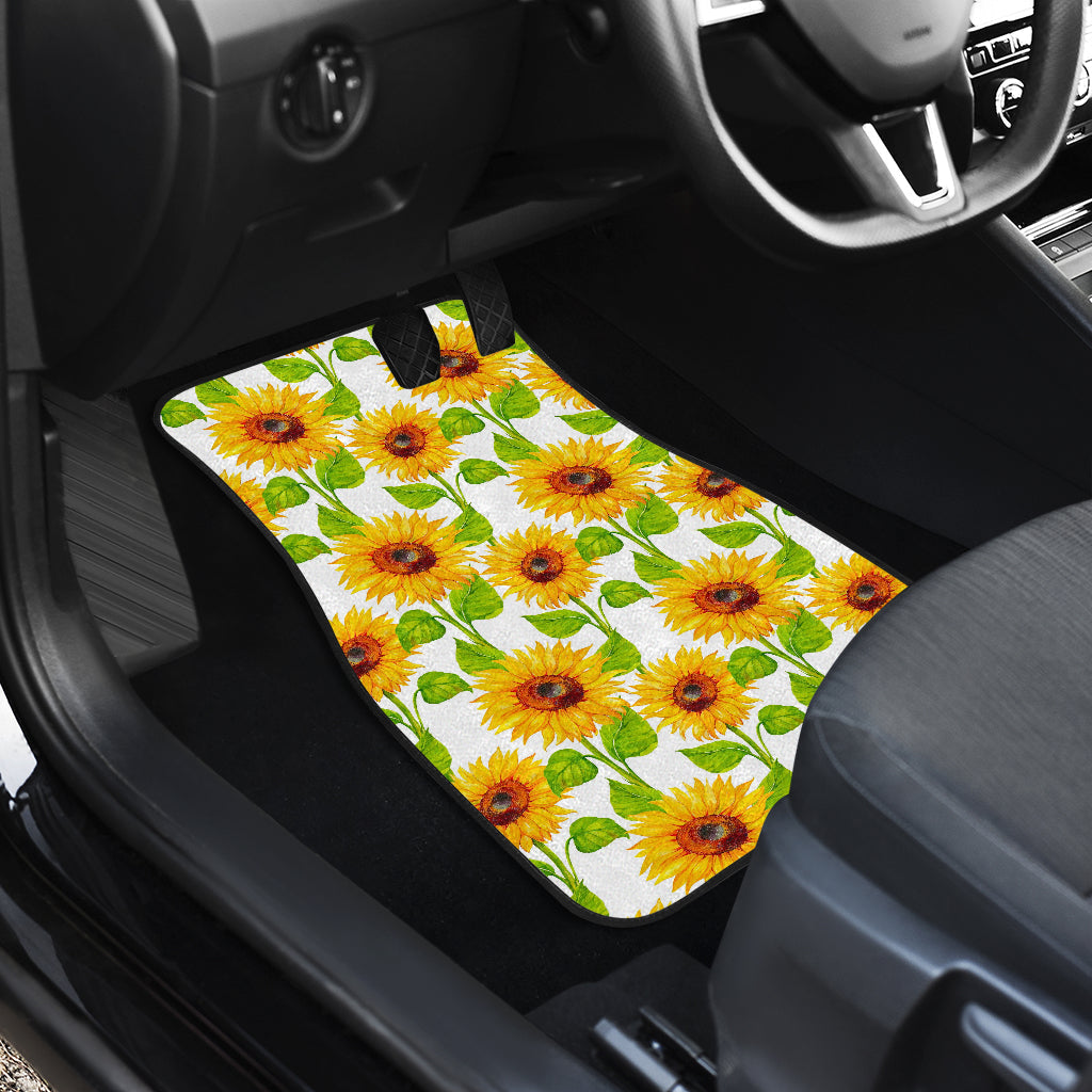 White Watercolor Sunflower Pattern Print Front And Back Car Floor Mats/ Front Car Mat