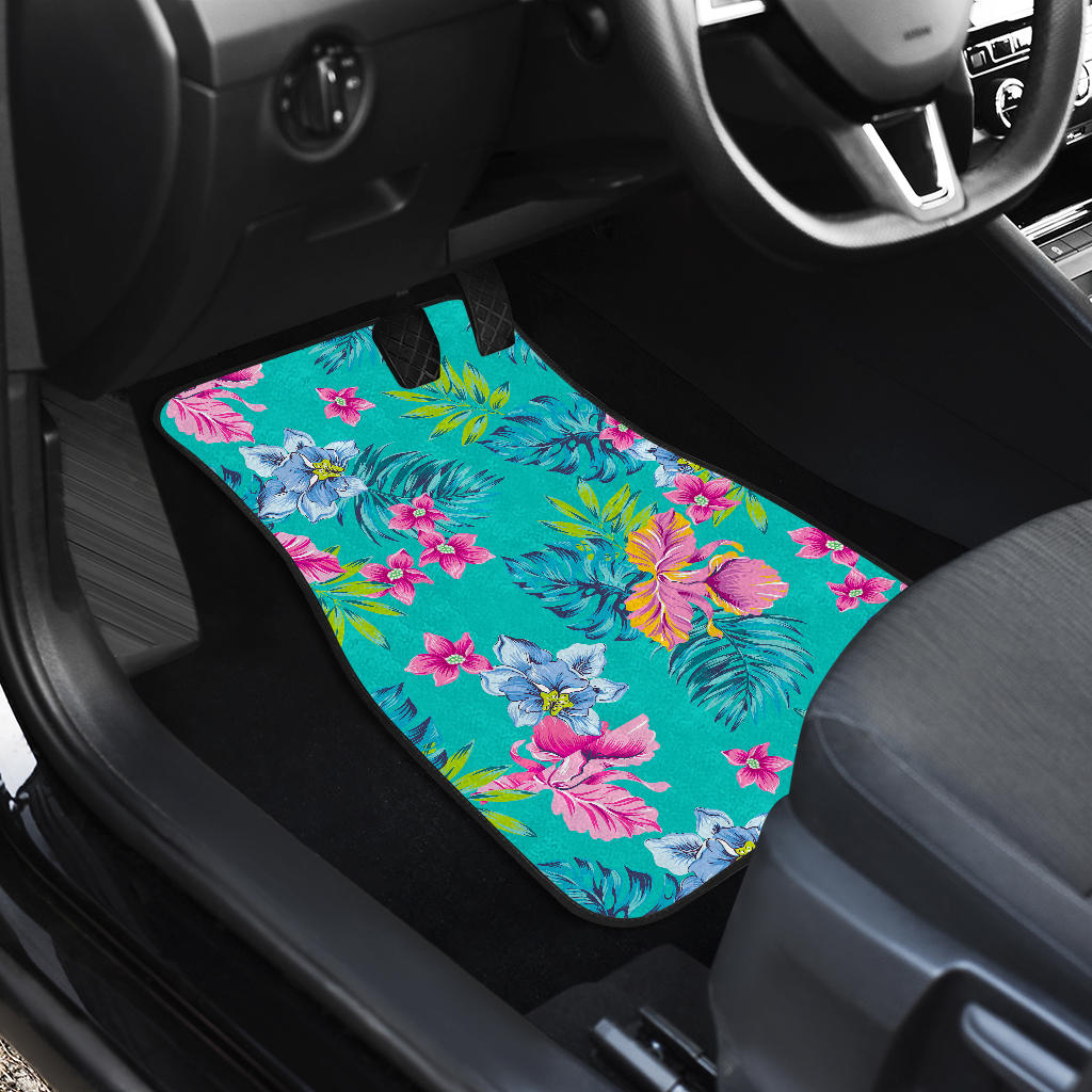 Teal Aloha Tropical Pattern Print Front And Back Car Floor Mats/ Front Car Mat