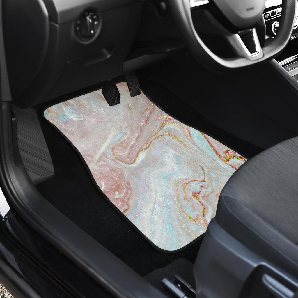 Pink Gold Liquid Marble Print Front And Back Car Floor Mats/ Front Car Mat