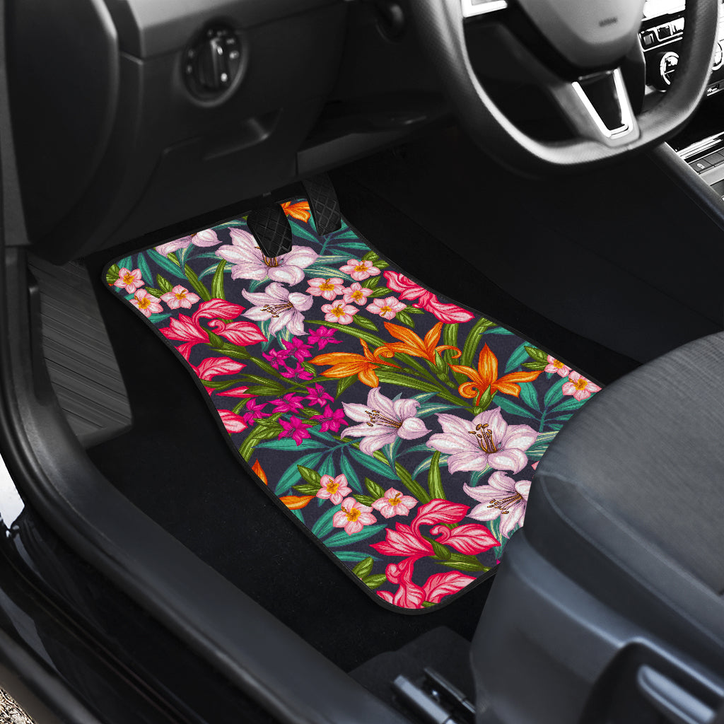 Tropical Flowers Pattern Print Front And Back Car Floor Mats/ Front Car Mat