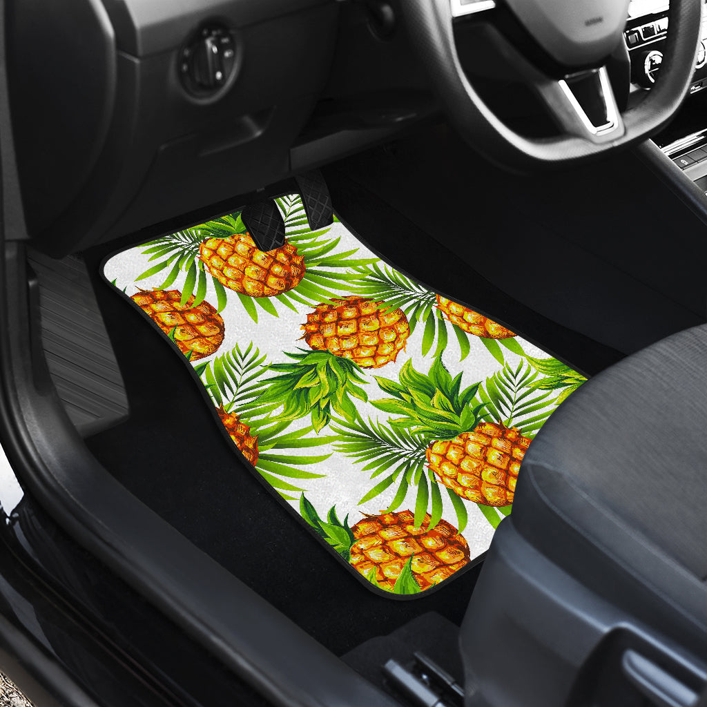 White Tropical Pineapple Pattern Print Front And Back Car Floor Mats/ Front Car Mat