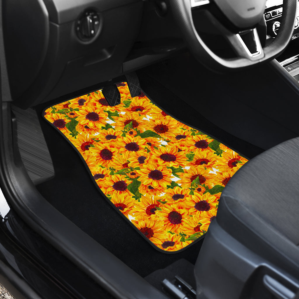 Watercolor Sunflower Pattern Print Front And Back Car Floor Mats/ Front Car Mat