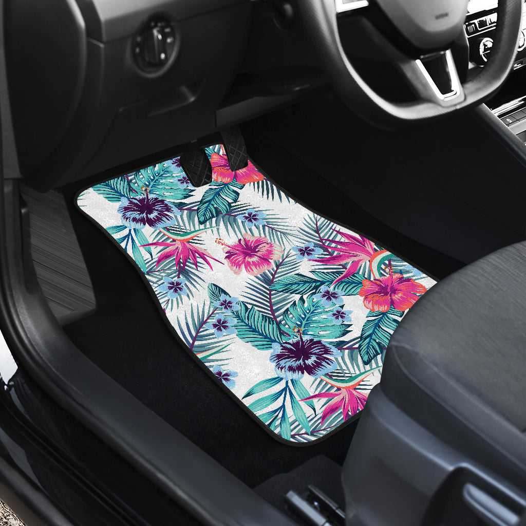 Neon Hibiscus Tropical Pattern Print Front And Back Car Floor Mats/ Front Car Mat
