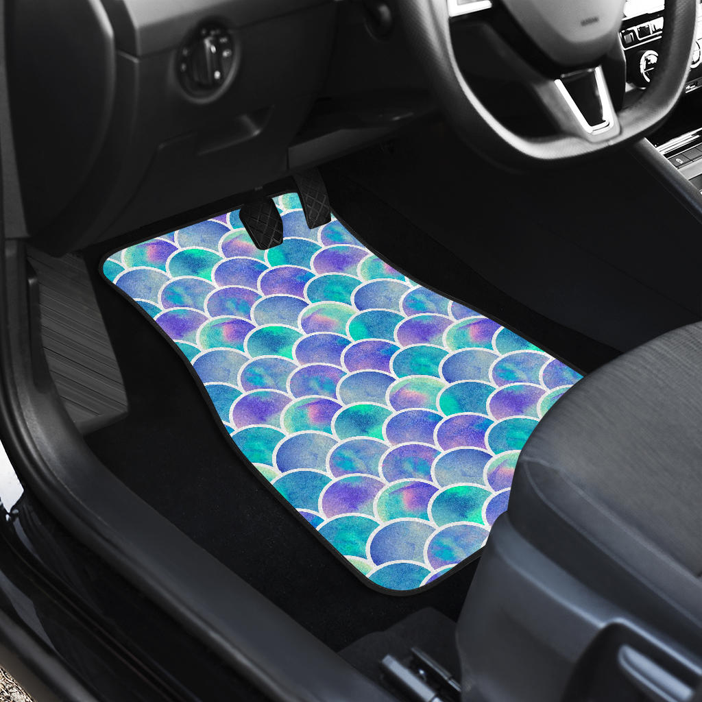 Sea Blue Mermaid Scales Pattern Print Front And Back Car Floor Mats/ Front Car Mat